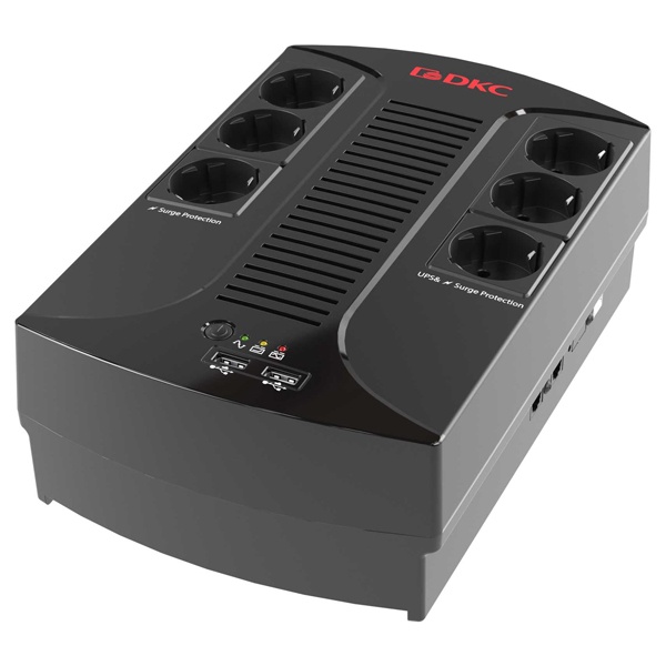 ИБП ДКС Info линейно-интерактивный 800ВА/480Вт 8Ач Schuko 6шт зарядка USB-A 2шт RJ11