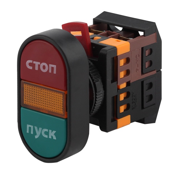 Кнопка ЭРА Пуск-Стоп BBD11-APBB-K51E APBB-22N 1НО+1НЗ d22мм неон 240В