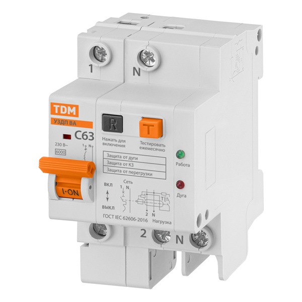 УЗДП с автоматическим выключателем TDM 1P+N C63А 6кА