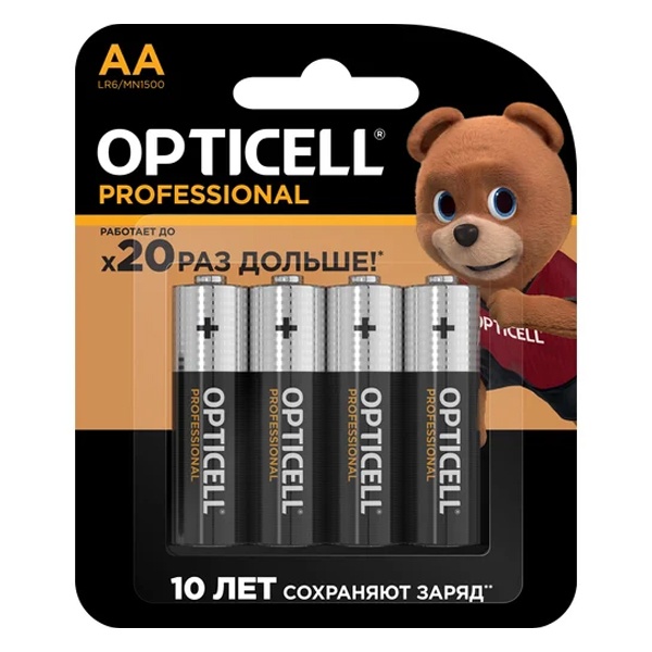 Батарейка AA Opticell LR6 Professional MN1500 1,5V алкалиновая (упаковка 4 шт) 6911332375749
