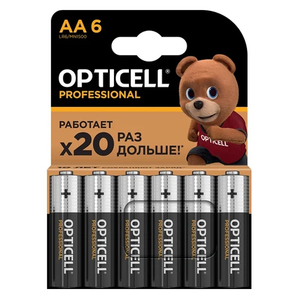 Батарейка AA Opticell LR6 Professional MN1500 1,5V алкалиновая (упаковка 6 шт) 6911332391763