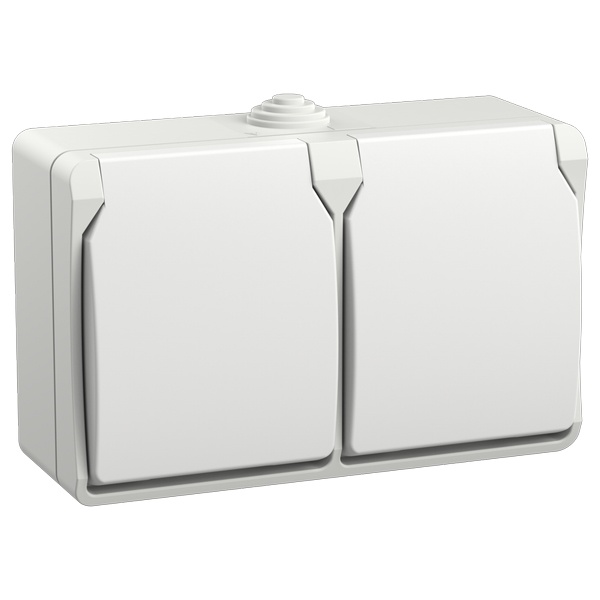 Розетка двухместная 2х2П+3 для открытой установки ИЭК ФОРС РС622-3-ФБ IP54 белый