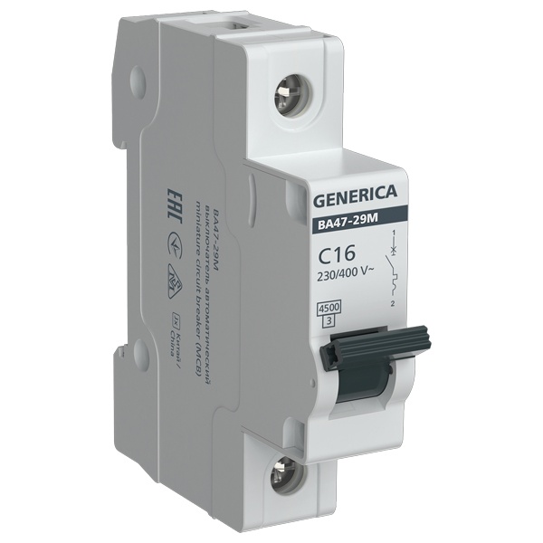 Автоматический выключатель Generica (ИЭК) ВА 47-29М 1Р 16А 4,5кА характеристика С (автомат электрический)