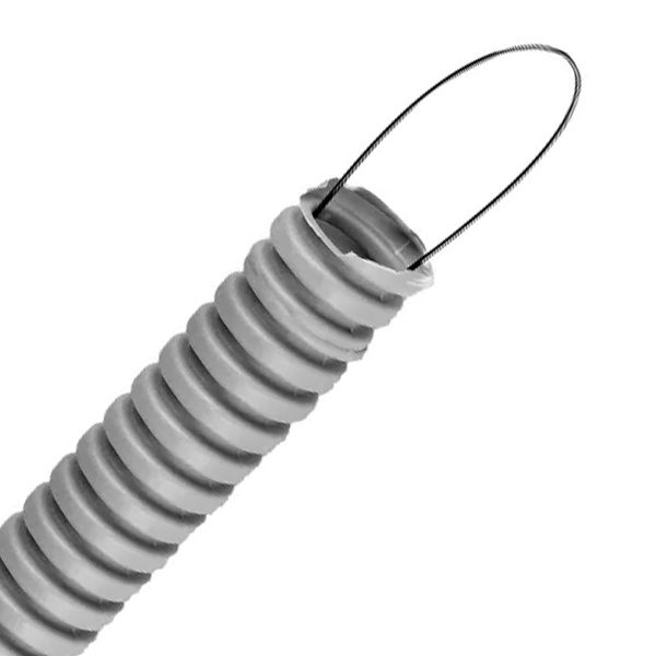 Труба гофрированная ПВХ EKF Plast 16 мм гибкая лёгкая с протяжкой серая [бухта 100м] (гофра для кабеля)