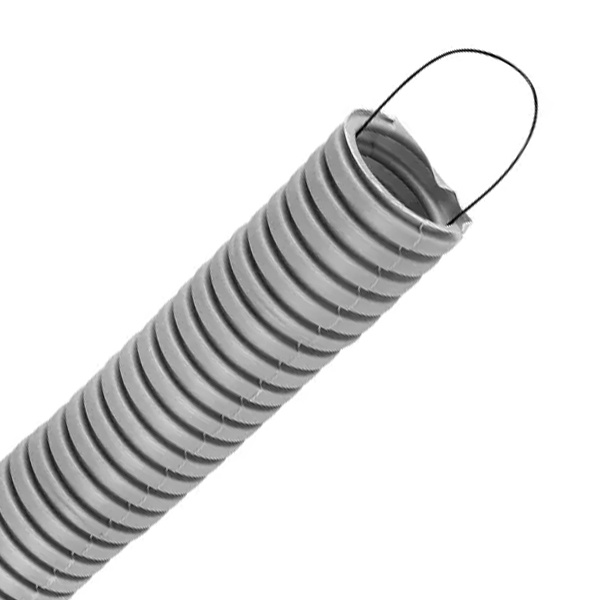 Труба гофрированная ПВХ EKF Plast 32 мм гибкая лёгкая с протяжкой серая [бухта 50м] (гофра для кабеля)