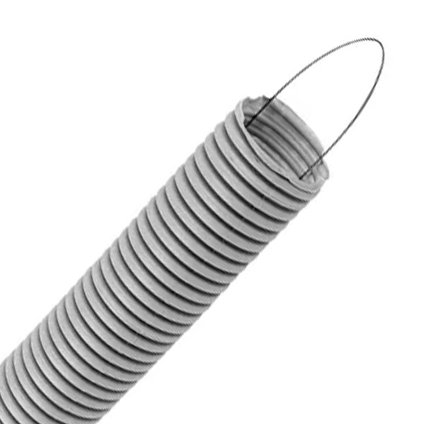 Труба гофрированная ПВХ EKF Plast 40 мм гибкая лёгкая с протяжкой серая [бухта 15м] (гофра для кабеля)