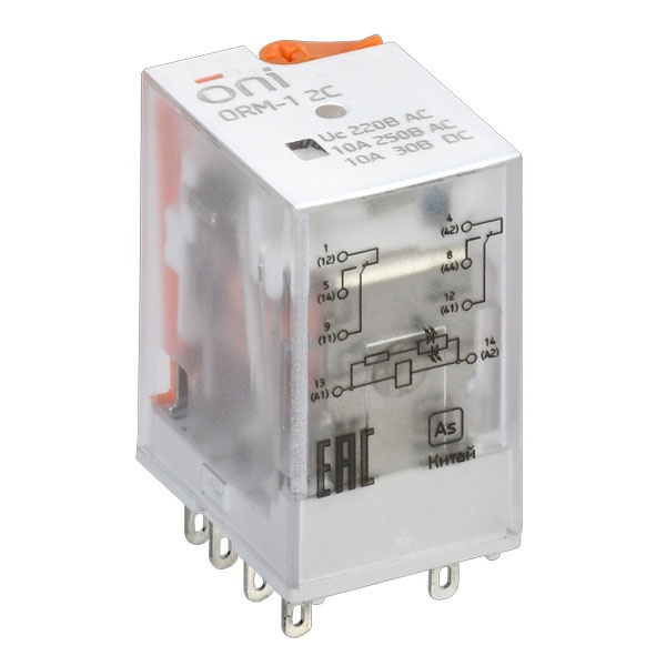 Реле интерфейсное ONI (ИЭК) ORM-1 10A 2НО/НЗ LED и тестовая кнопка 230В AC