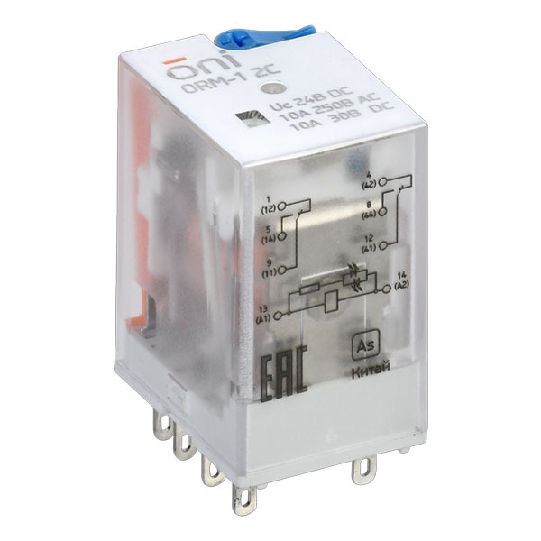 Реле интерфейсное ONI (ИЭК) ORM-1 10A 2НО/НЗ LED и тестовая кнопка 24В DC