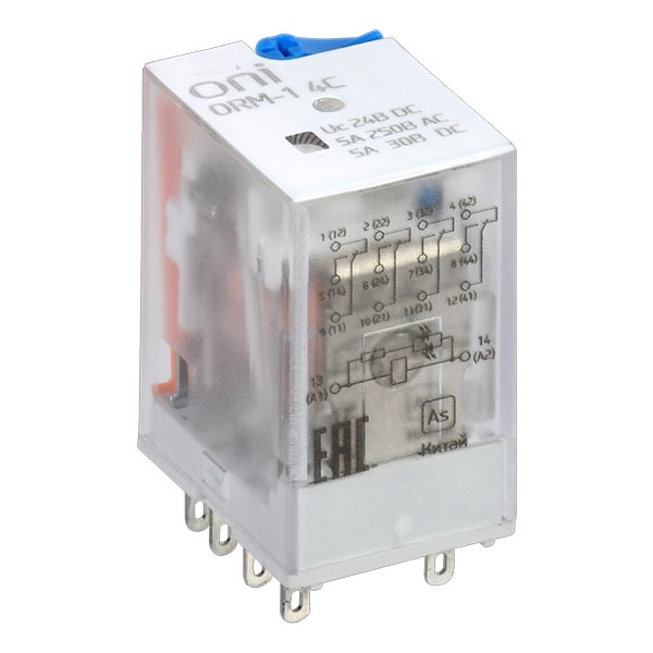 Реле интерфейсное ONI (ИЭК) ORM-1 5A 4НО/НЗ LED и тестовая кнопка 24В DC