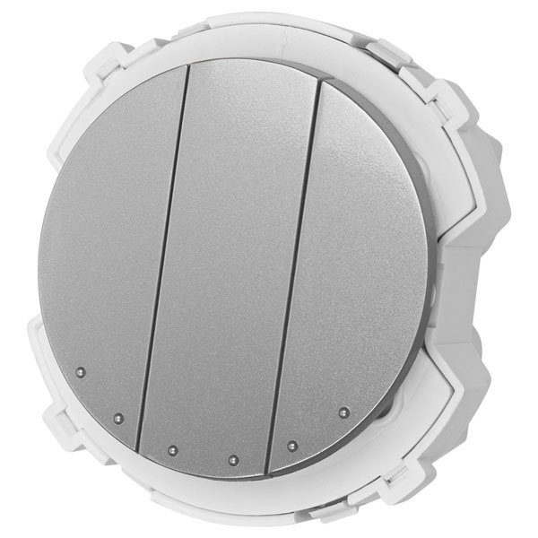 Переключатель трехклавишный TDM Байкал 16А 250В проходной платина