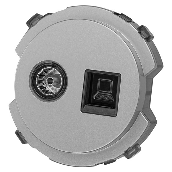 Розетка двойная TDM Байкал RJ45+TV розетка оконечная платина