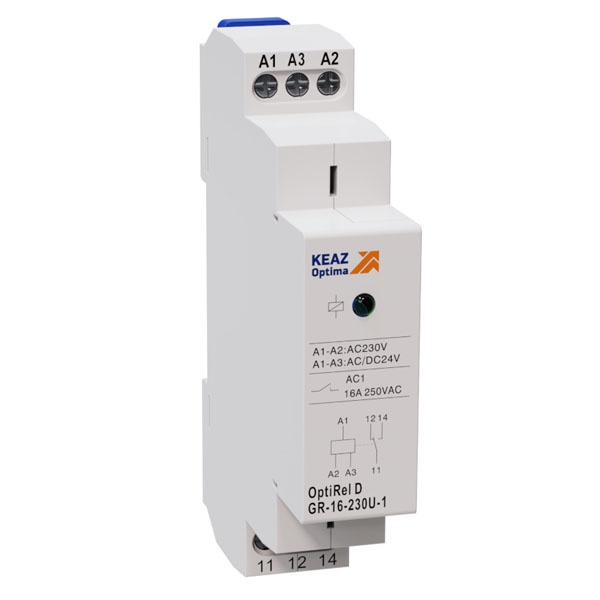 Реле промежуточное модульное КЭАЗ OptiRel D GR-16-024U-1 16А 1НО/НЗ 24В AC/DC 1м
