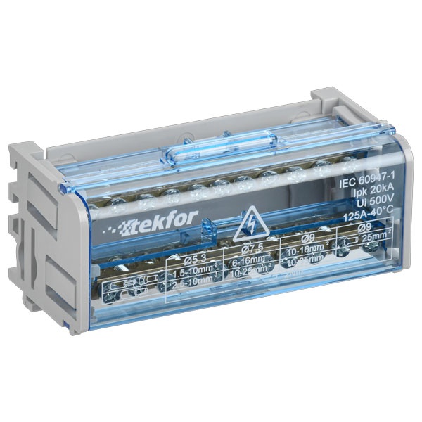 Шины на DIN-рейку (кросс-модуль) ИЭК Tekfor ШНК 2 полюса 2х11 L+PEN 11 контактов 125А
