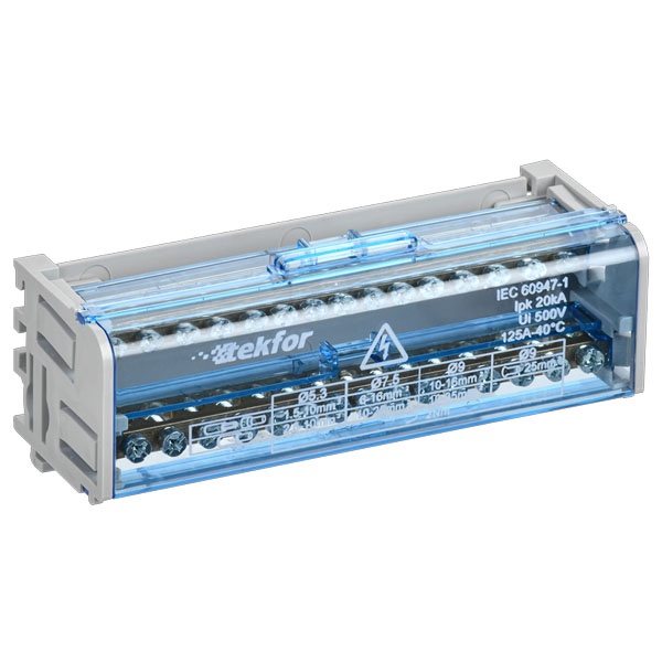 Шины на DIN-рейку (кросс-модуль) ИЭК Tekfor ШНК 2х15 2 полюса L+PEN 15 контактов 125А