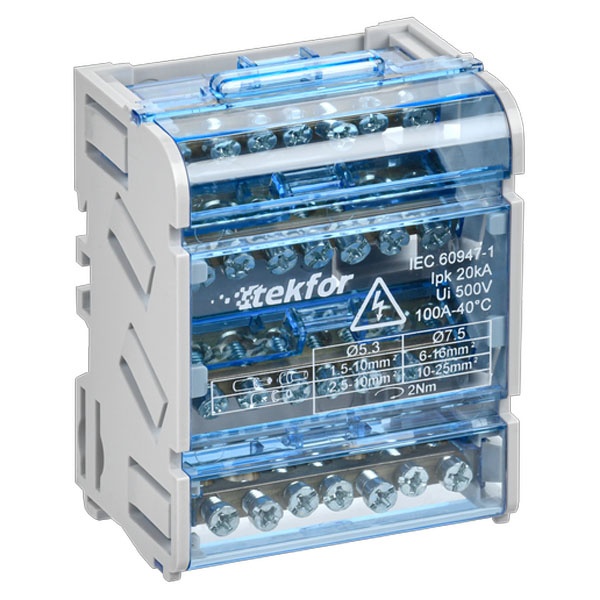 Шины на DIN-рейку (кросс-модуль) ИЭК Tekfor ШНК 4х7 4 полюса 3L+PEN 7 контактов 100А