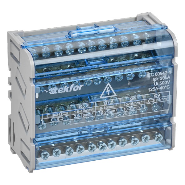 Шины на DIN-рейку (кросс-модуль) ИЭК Tekfor ШНК 4х11 4 полюся 3L+PEN 11 контактов 125А