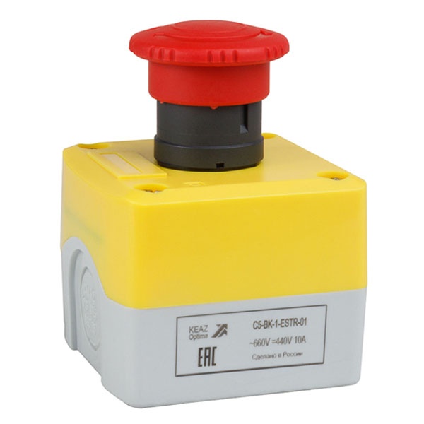 Пост кнопочный КЭАЗ аварийной остановки OptiSignal D22 C5-BK-1-ESTR-01 1НЗ возврат поворотом IP65