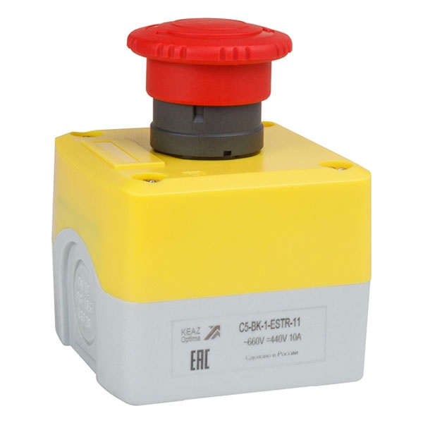 Пост кнопочный КЭАЗ аварийной остановки OptiSignal D22 C5-BK-1-ESTR-11 1НО1НЗ возврат поворотом IP65