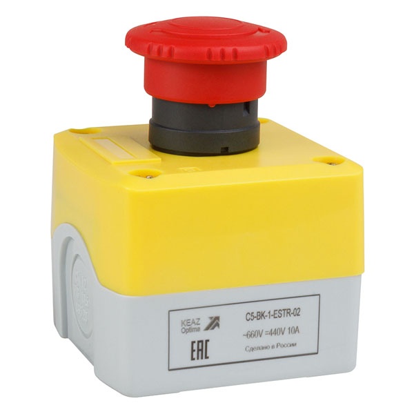 Пост кнопочный КЭАЗ аварийной остановки OptiSignal D22 C5-BK-1-ESTR-02 2НЗ возврат поворотом IP65