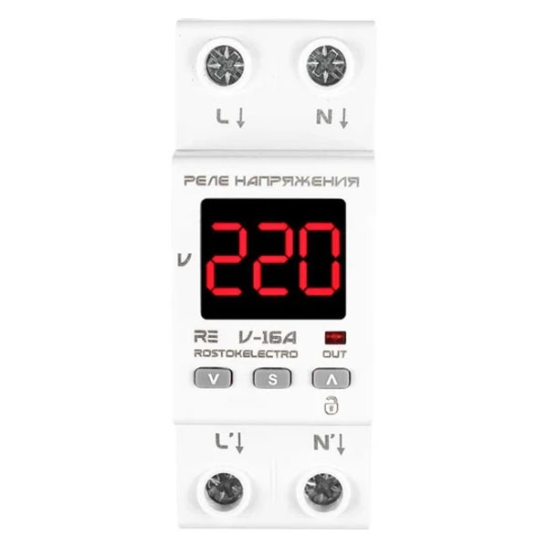 Однофазное реле контроля напряжения Rostokelectro RE V-16A на DIN-рейку