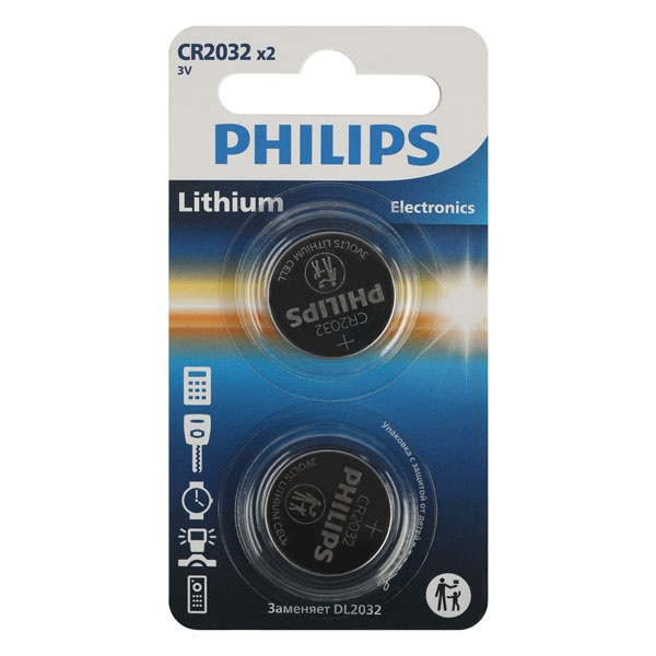 Батарейка Philips CR2032 литиевая CR2032P2/51 (упаковка 2 шт) 24895229139347