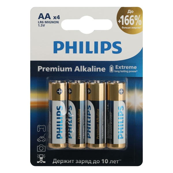 Батарейка Philips AA LR6 алкалиновая 1,5V LR6M4B/51 Premium (упаковка 4 шт) 24895229139408