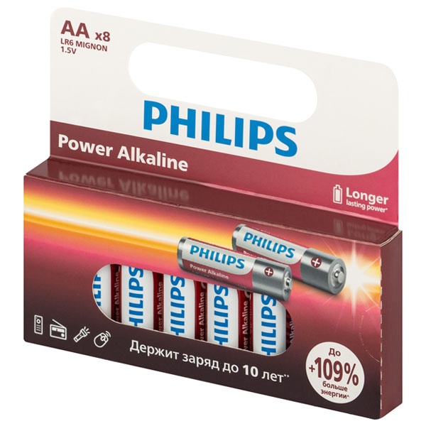 Батарейка Philips AA LR6 алкалиновая 1,5V LR6P8W/51 Power (упаковка 8 шт) 14895229149349