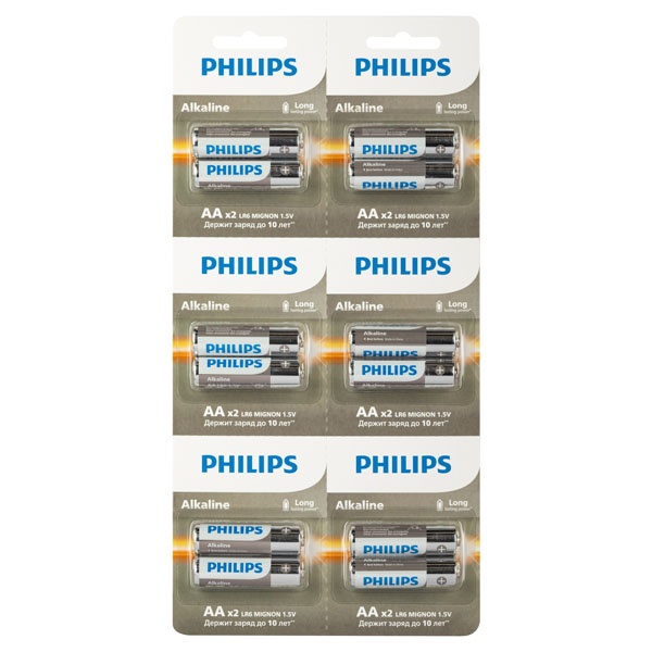 Батарейка Philips AA LR6 алкалиновая 1,5V LR6A12S/51 Entry (упаковка 12 шт) 24895229148868