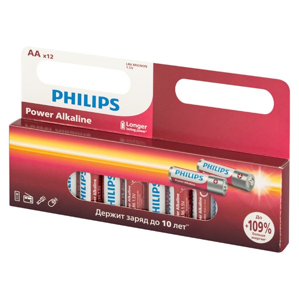 Батарейка Philips AA LR6 алкалиновая 1,5V LR6P12W/51 Power (упаковка 12 шт) 14895229149301