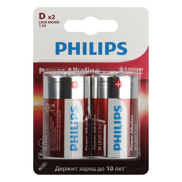Батарейка Philips D/LR20 алкалиновая LR20P2B/51 Power (упаковка 2 шт) 24895229139378