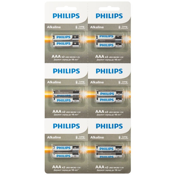Батарейка Philips AAA LR03 алкалиновая 1,5V LR03A12S/51 Entry (упаковка 12 шт) 24895229148875