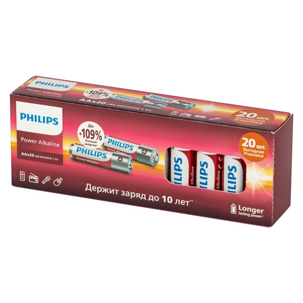 Батарейка Philips AAA LR03 алкалиновая 1,5V LR03P20BX/51 Power (упаковка 20 шт) 14895229149332