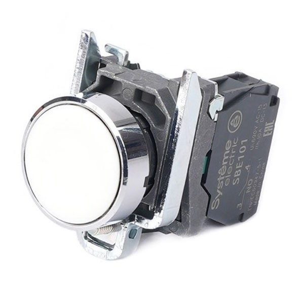 Кнопка в сборе SE SB4 22мм с возвратом 1НО IP65 металл белая