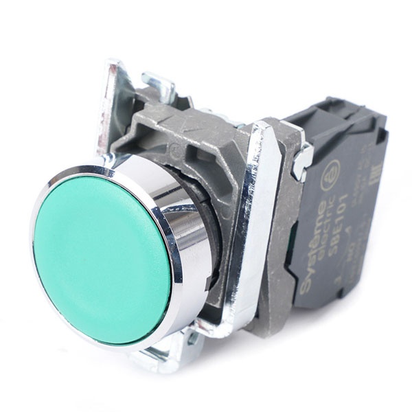 Кнопка в сборе SE SB4 22мм с возвратом 1НО IP65 металл зеленая