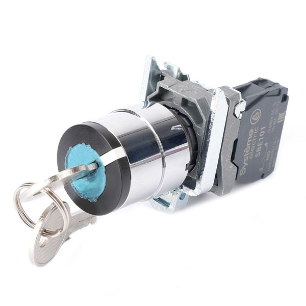 Переключатель SE в сборе SB4 22мм 2 позиции с фиксацией ключ 1 положение 1НО IP65 пластик черный