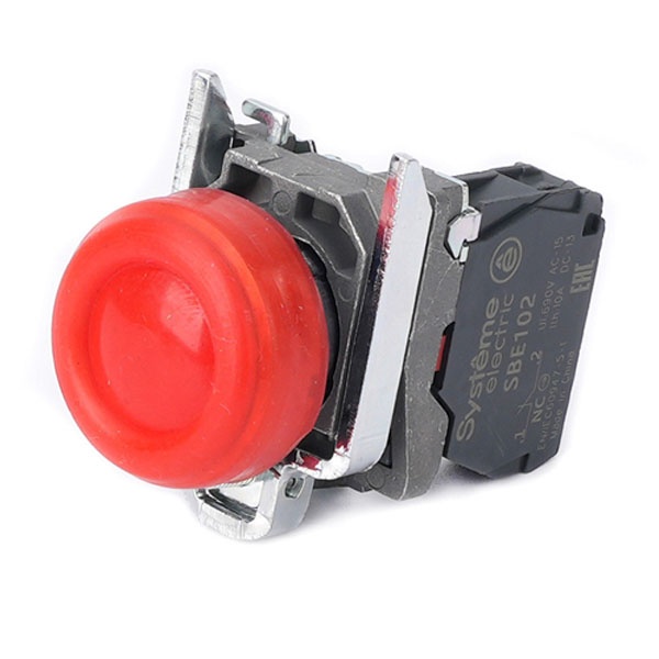Кнопка в сборе SE SB4 22мм выступающая с возвратом 1НЗ IP65 металл красная