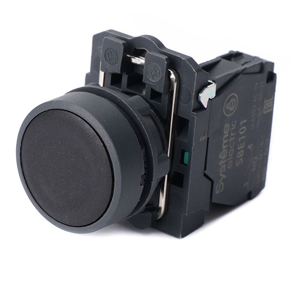 Кнопка в сборе SE SB5 22мм с возвратом 1НО IP65 пластик черная