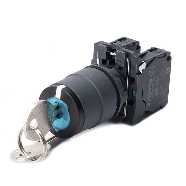 Переключатель SE в сборе SB5 22мм 3 позиции с фиксацией ключ центр 2НО IP65 пластик черный
