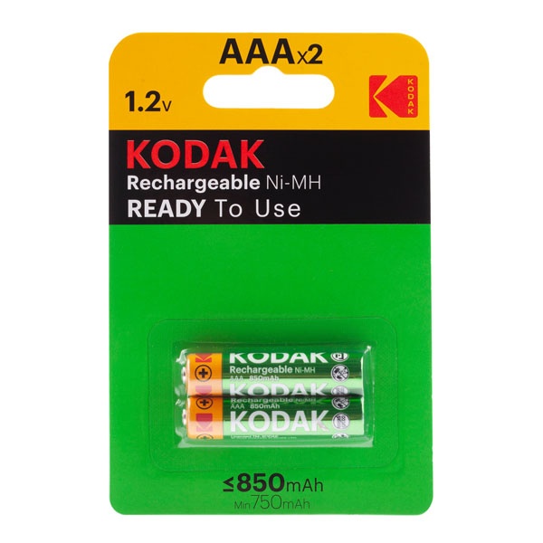 Аккумулятор AAA Kodak HR03 NiMH 850mAh никель-металлгидридный [K3AHRP-2] (упаковка 2 шт)