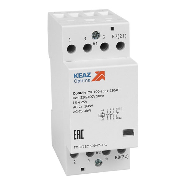 Контактор модульный КЭАЗ OptiDin MK-100-2540-24AC 25А 4НО 24В АС