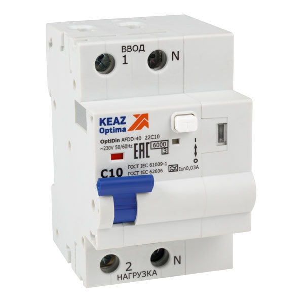 УЗДП с АВДТ КЭАЗ OptiDin AFDD-40-22C10-A-У3 2P C10 30mA защита от повышенного напряжения 275В