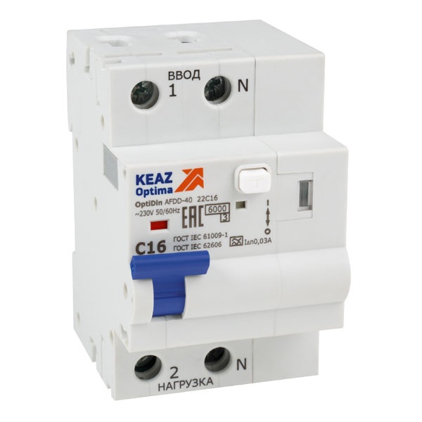 УЗДП с АВДТ КЭАЗ OptiDin AFDD-40-22C16-A-У3 2P C16 30mA защита от повышенного напряжения 275В