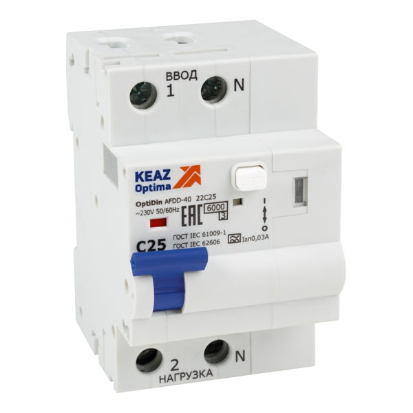 УЗДП с АВДТ КЭАЗ OptiDin AFDD-40-22C25-A-У3 2P C25 30mA защита от повышенного напряжения 275В