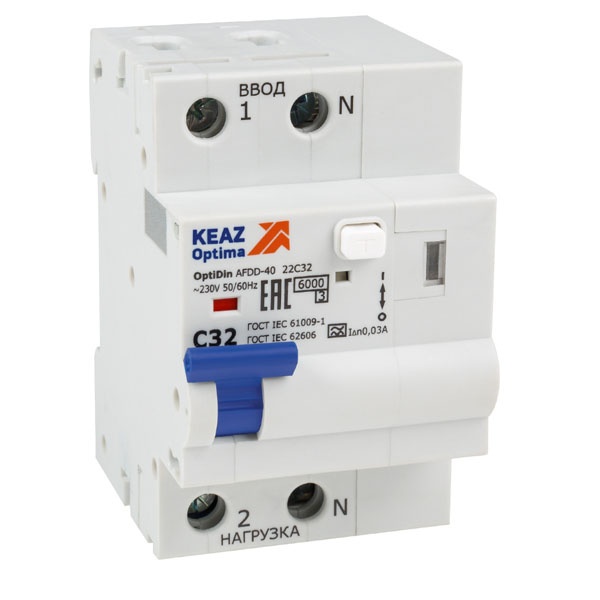 УЗДП с АВДТ КЭАЗ OptiDin AFDD-40-22C32-A-У3 2P C32 30mA защита от повышенного напряжения 275В