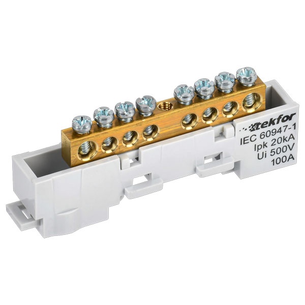 Шина ИЭК L (фаза) Tekfor 6х9-8-Ср 6х9мм 8 выводов неизолированная на держателе серый