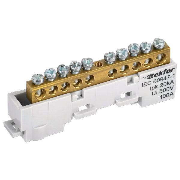 Шина ИЭК L (фаза) Tekfor 6х9-10-Ср 6х9мм 10 выводов неизолированная на держателе серый