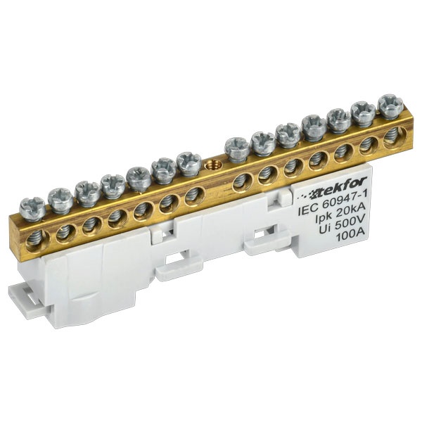 Шина ИЭК L (фаза) Tekfor 6х9-14-Ср 6х9мм 14 выводов неизолированная на держателе серый