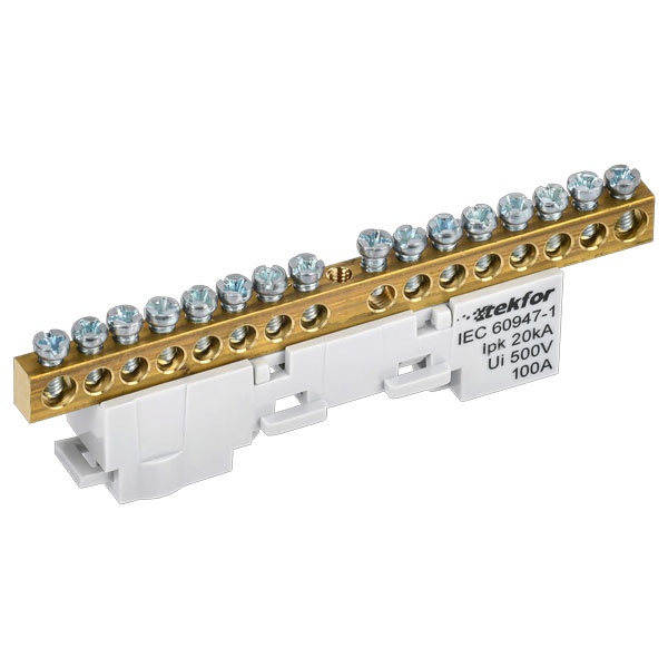 Шина ИЭК L (фаза) Tekfor 6х9-16-Ср 6х9мм 16 выводов неизолированная на держателе серый