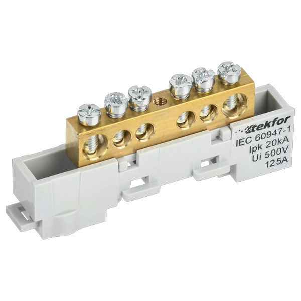 Шина ИЭК L (фаза) Tekfor 8х12-6-Ср 8х12мм 6 выводов неизолированная на держателе серый