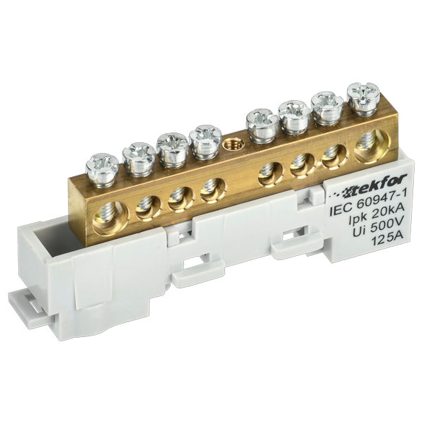 Шина ИЭК L (фаза) Tekfor 8х12-8-Ср 8х12мм 8 выводов неизолированная на держателе серый